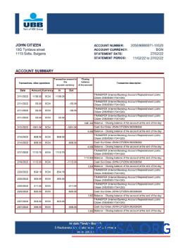 Realistic Bulgaria UBB bank statement excel example